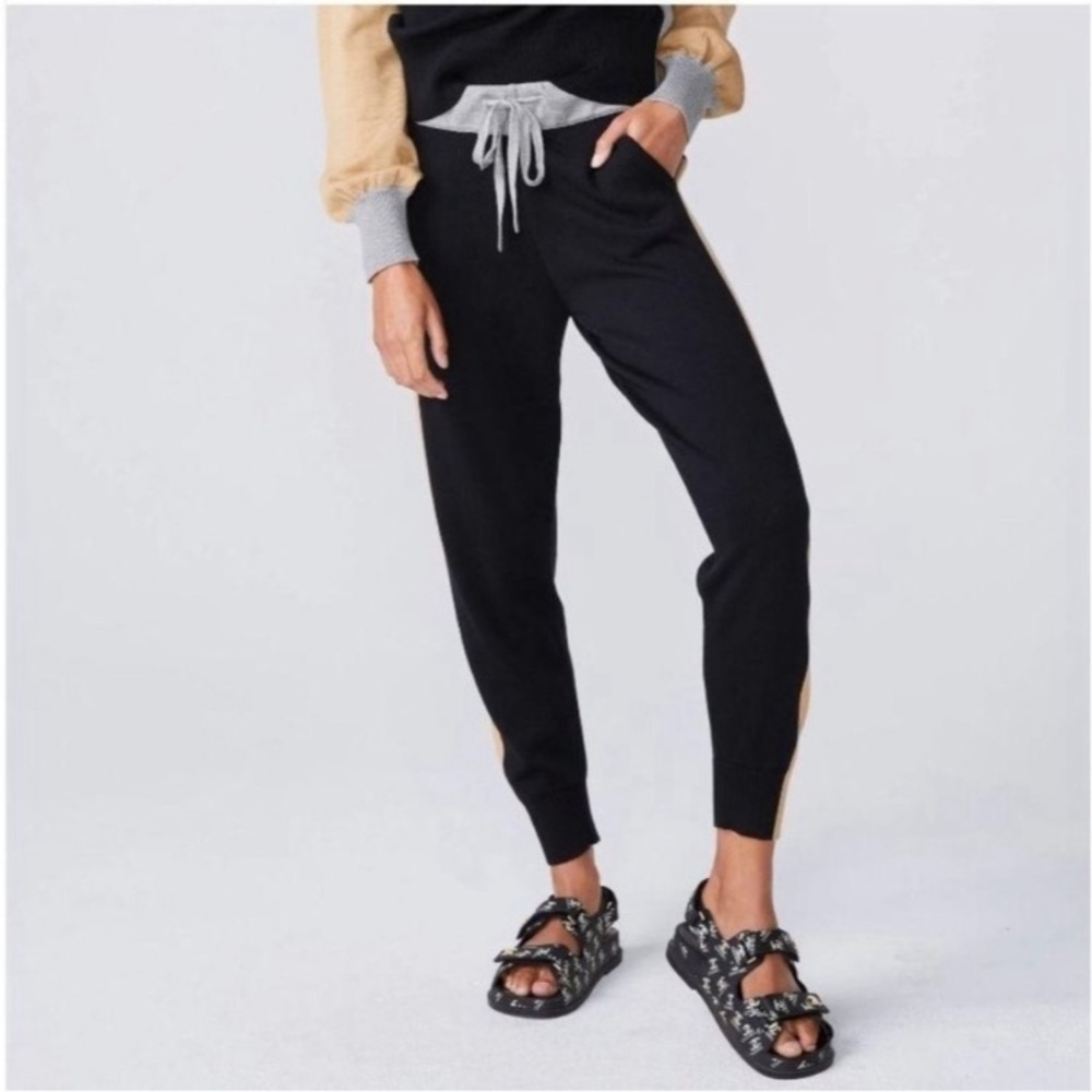 Monrow Color Block Knit Joggers Black Tan Gray size Large revolve N104